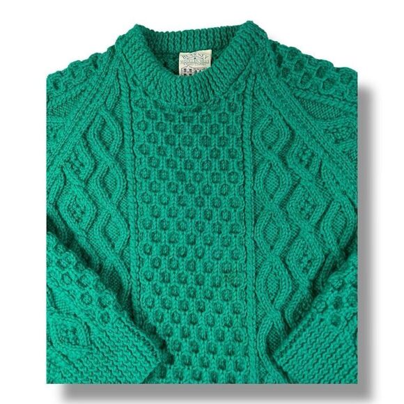 Blarney Woolen Mills 100% Pure New Wool Green Chunky Sweater Size Medium - Picture 2 of 5